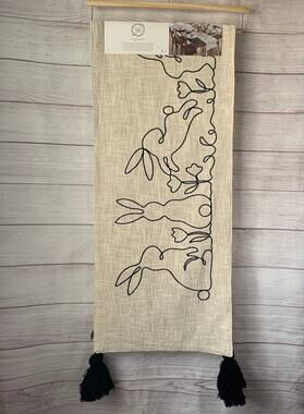 The Farmhouse by Rachel Ashwell Easter Bunny Rabbit Table Runner Tassels 16x90"